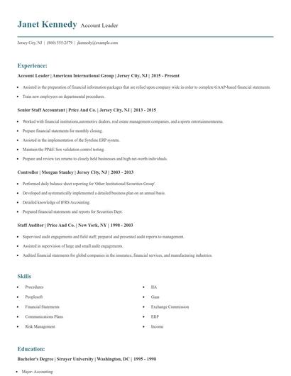 Account Leader Resume