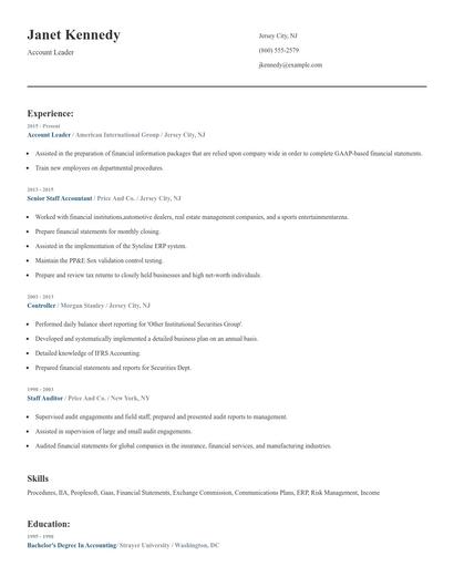 Account Leader Resume