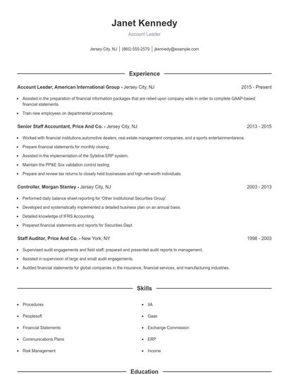 Account Leader Resume