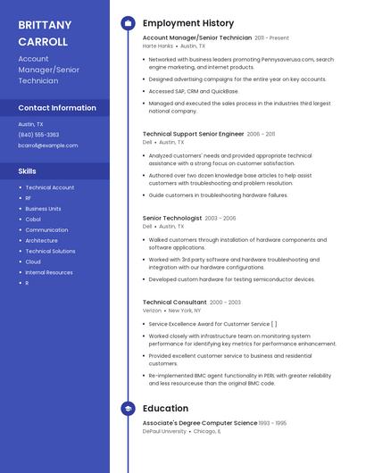 Account Manager/Senior Technician Resume
