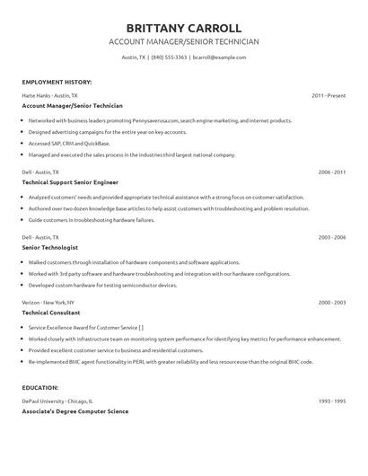 Account Manager/Senior Technician Resume