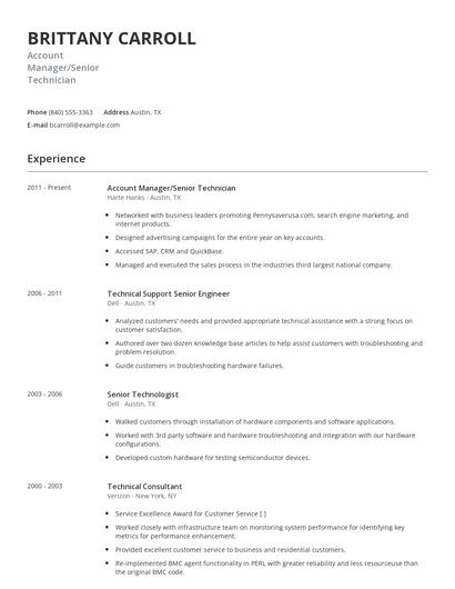 Account Manager/Senior Technician Resume