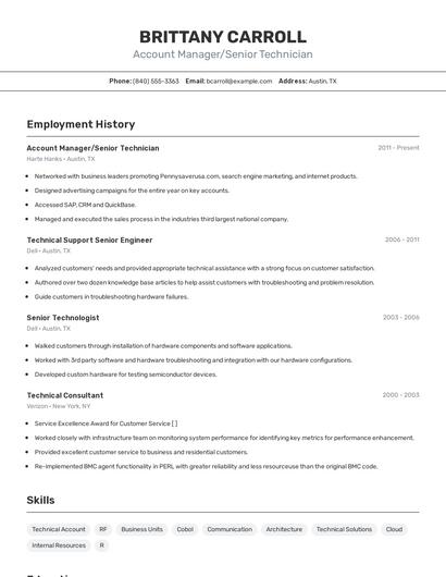 Account Manager/Senior Technician Resume