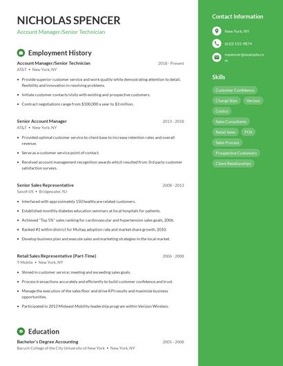 Account Manager/Senior Technician Resume