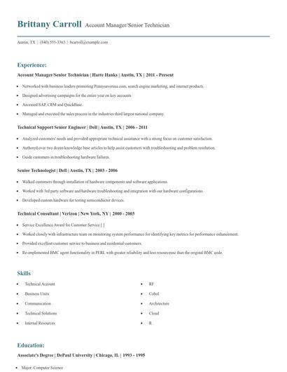 Account Manager/Senior Technician Resume