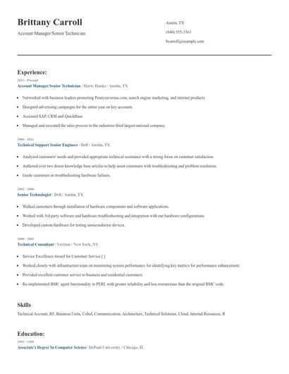 Account Manager/Senior Technician Resume