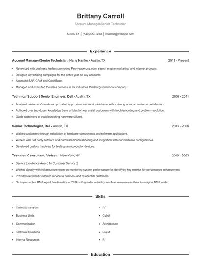 Account Manager/Senior Technician Resume