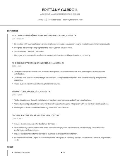 Account Manager/Senior Technician Resume