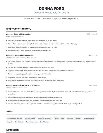 Account Receivable Associate Resume