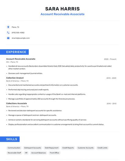 Account Receivable Associate Resume