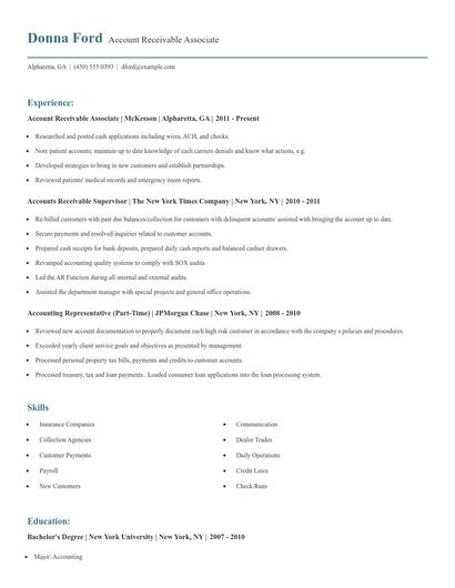 Account Receivable Associate Resume