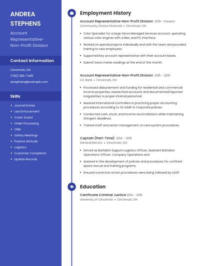 Account Representative-Non-Profit Division Resume