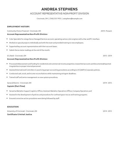 Account Representative-Non-Profit Division Resume
