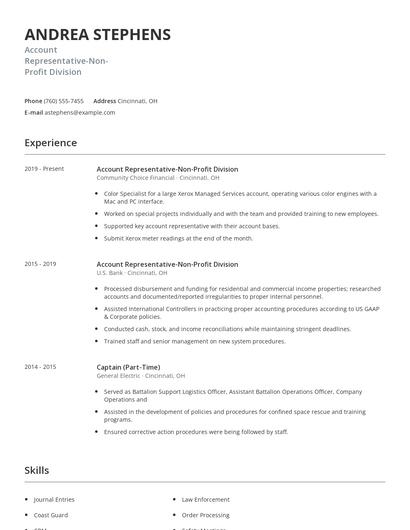 Account Representative-Non-Profit Division Resume