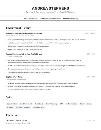 Account Representative-Non-Profit Division Resume