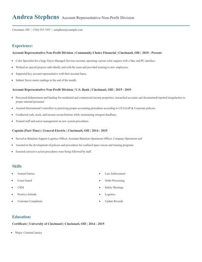 Account Representative-Non-Profit Division Resume