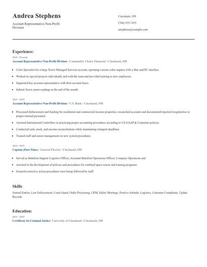 Account Representative-Non-Profit Division Resume