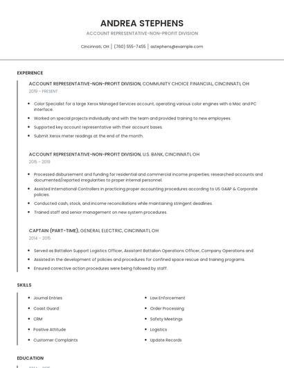 Account Representative-Non-Profit Division Resume