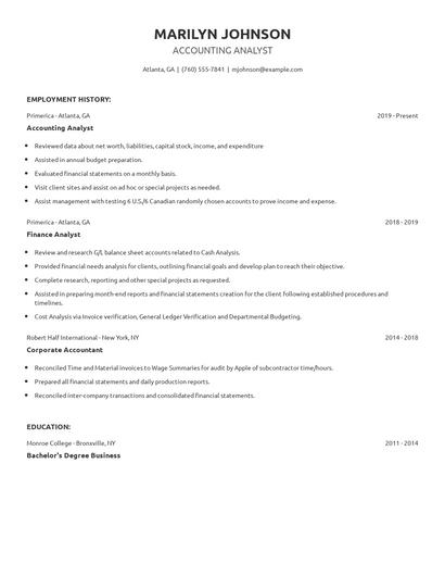 Accounting Analyst Resume