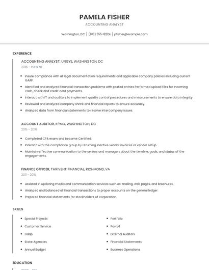 Accounting Analyst Resume