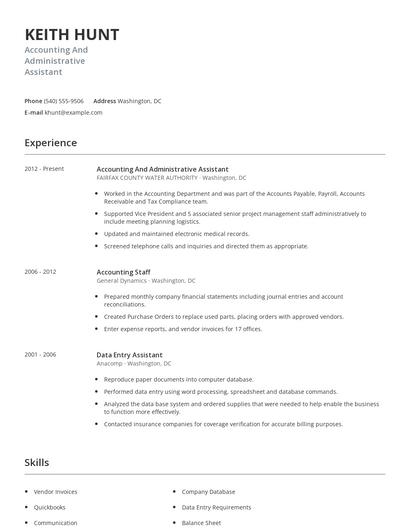 Accounting And Administrative Assistant Resume