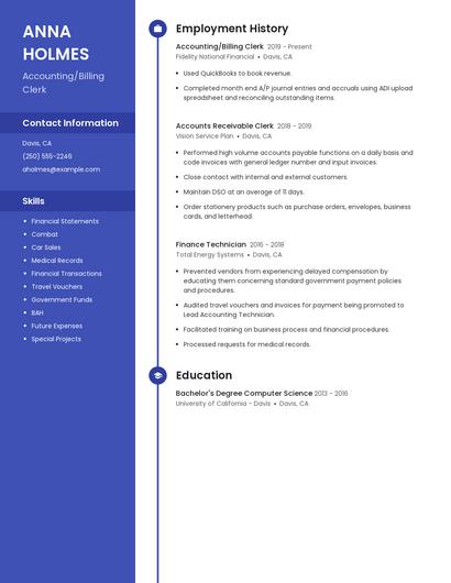 Accounting/Billing Clerk Resume