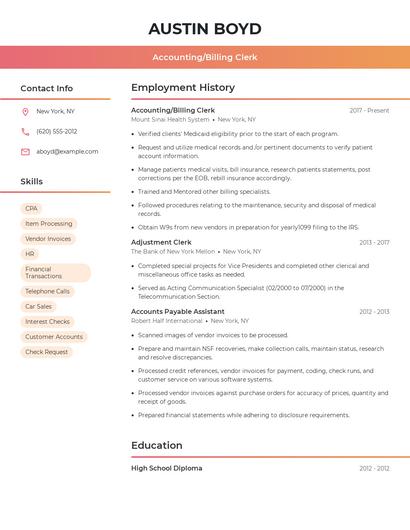 Accounting/Billing Clerk Resume