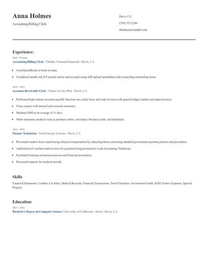 Accounting/Billing Clerk Resume