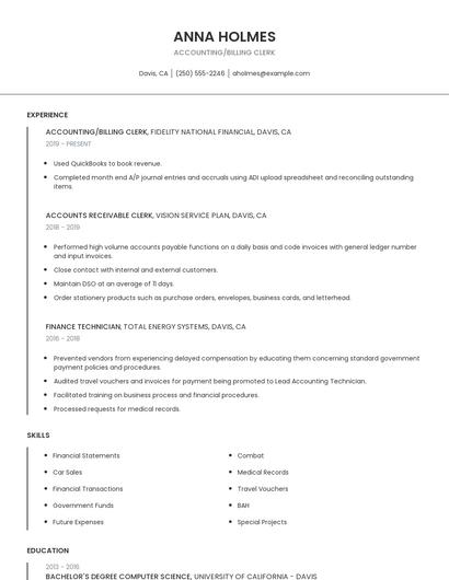 Accounting/Billing Clerk Resume