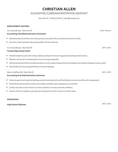 Accounting Clerk/Administrative Assistant Resume