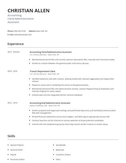 Accounting Clerk/Administrative Assistant Resume