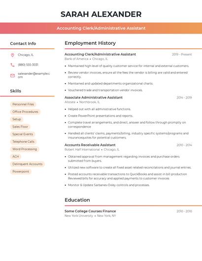 Accounting Clerk/Administrative Assistant Resume