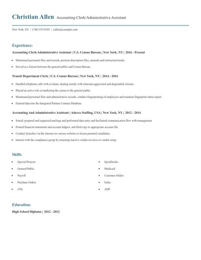 Accounting Clerk/Administrative Assistant Resume