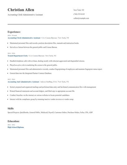 Accounting Clerk/Administrative Assistant Resume