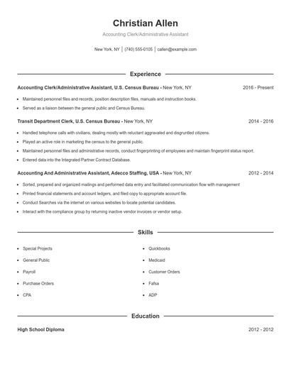 Accounting Clerk/Administrative Assistant Resume