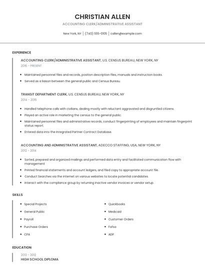 Accounting Clerk/Administrative Assistant Resume