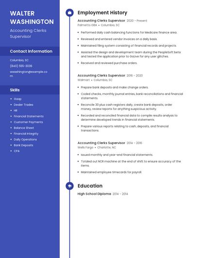 Accounting Clerks Supervisor Resume