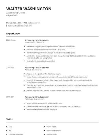 Accounting Clerks Supervisor Resume