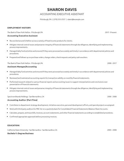 Accounting Executive Assistant Resume