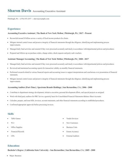 Accounting Executive Assistant Resume