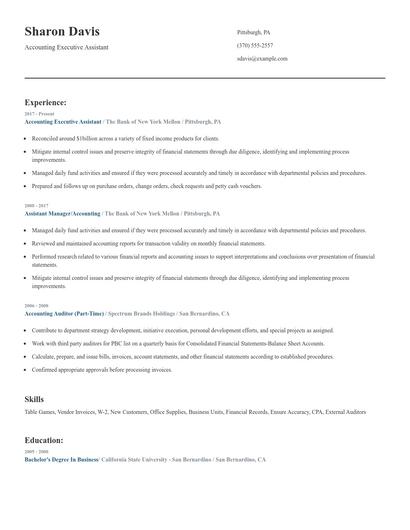 Accounting Executive Assistant Resume