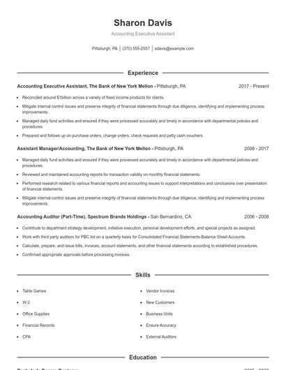 Accounting Executive Assistant Resume