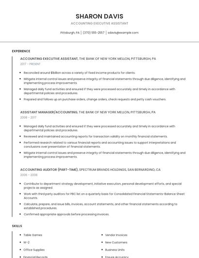 Accounting Executive Assistant Resume