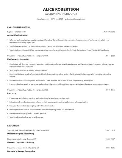 Accounting Instructor Resume