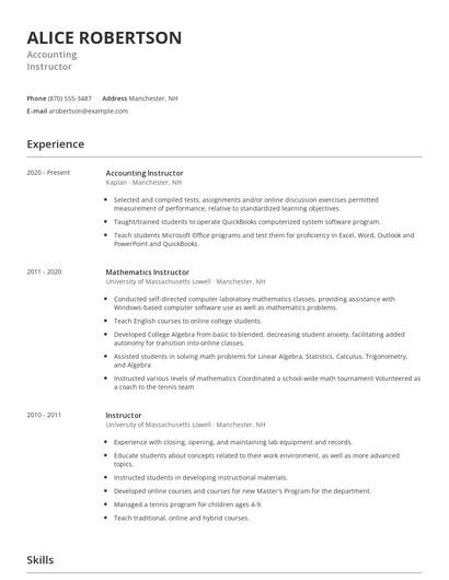 Accounting Instructor Resume