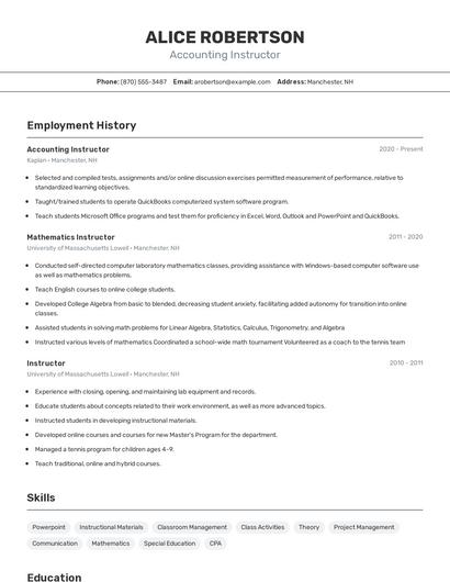 Accounting Instructor Resume