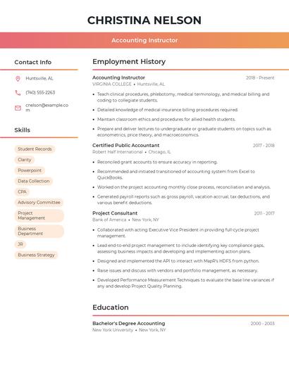 Accounting Instructor Resume