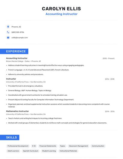 Accounting Instructor Resume