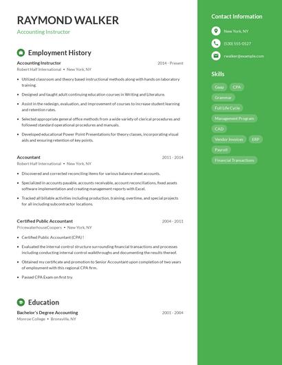 Accounting Instructor Resume