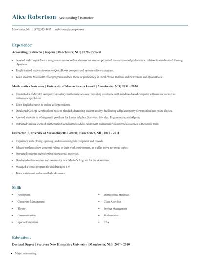 Accounting Instructor Resume